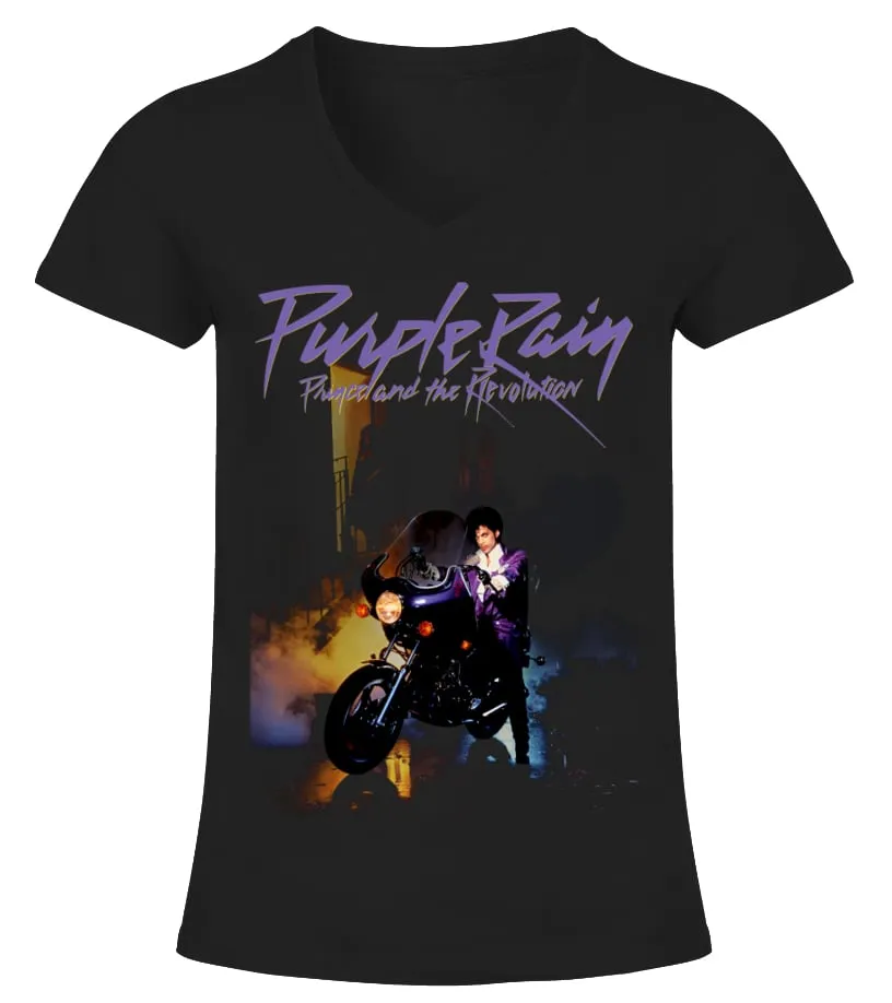 032PRINCE AND THE REVOLUTION, 'PURPLE RAIN' (1) CAMISETA CUELLO PICO MUJER