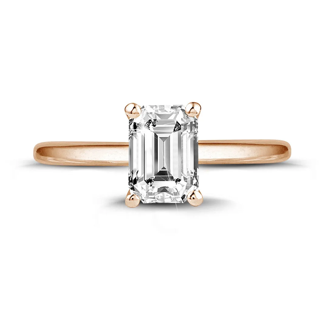 0.70 quilates anillo solitario con diamante talla esmeralda en oro rojo 