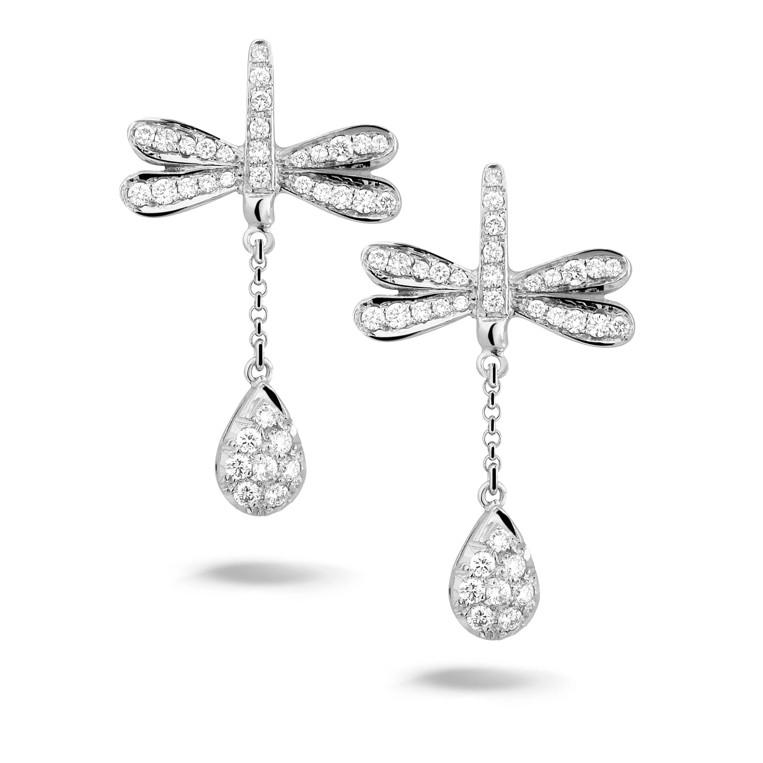 0.70 quilates pendientes diamantes libélula en oro blanco 