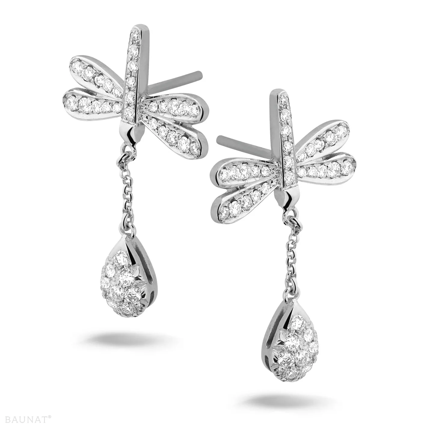 0.70 quilates pendientes diamantes libélula en oro blanco 