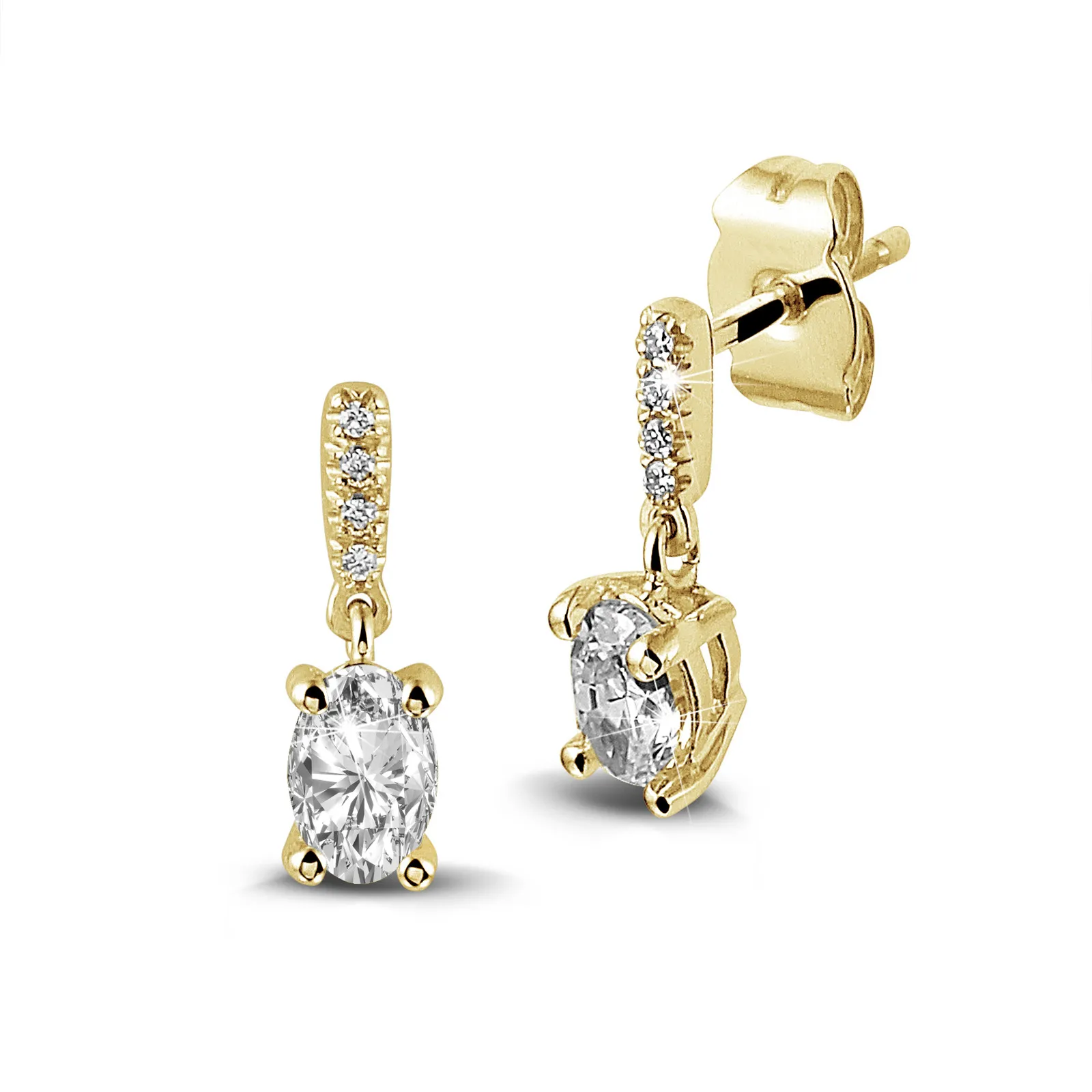 0.94 quilates pendientes en oro amarillo con diamantes ovalados 