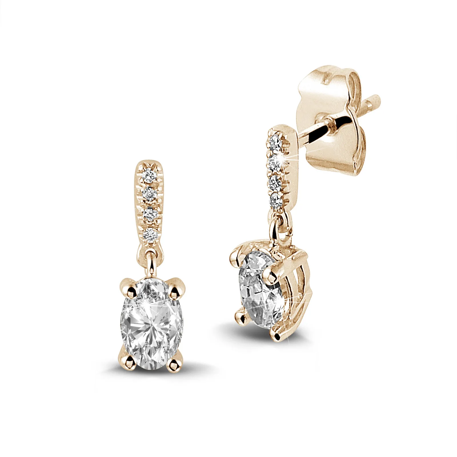 0.94 quilates pendientes en oro rojo con diamantes ovalados 