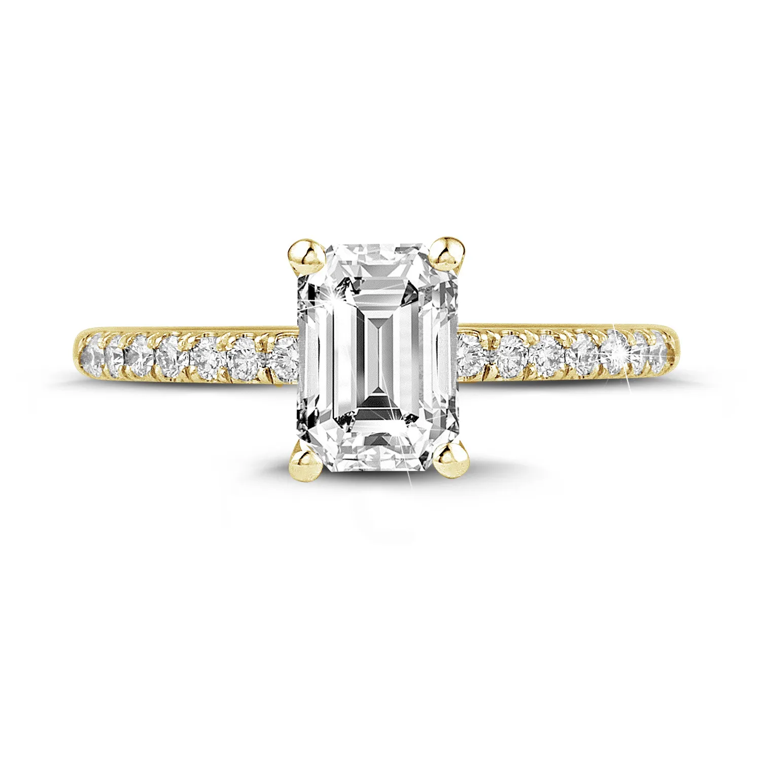 1.20 quilates anillo solitario con diamante talla esmeralda en oro amarillo con diamantes en los lados 