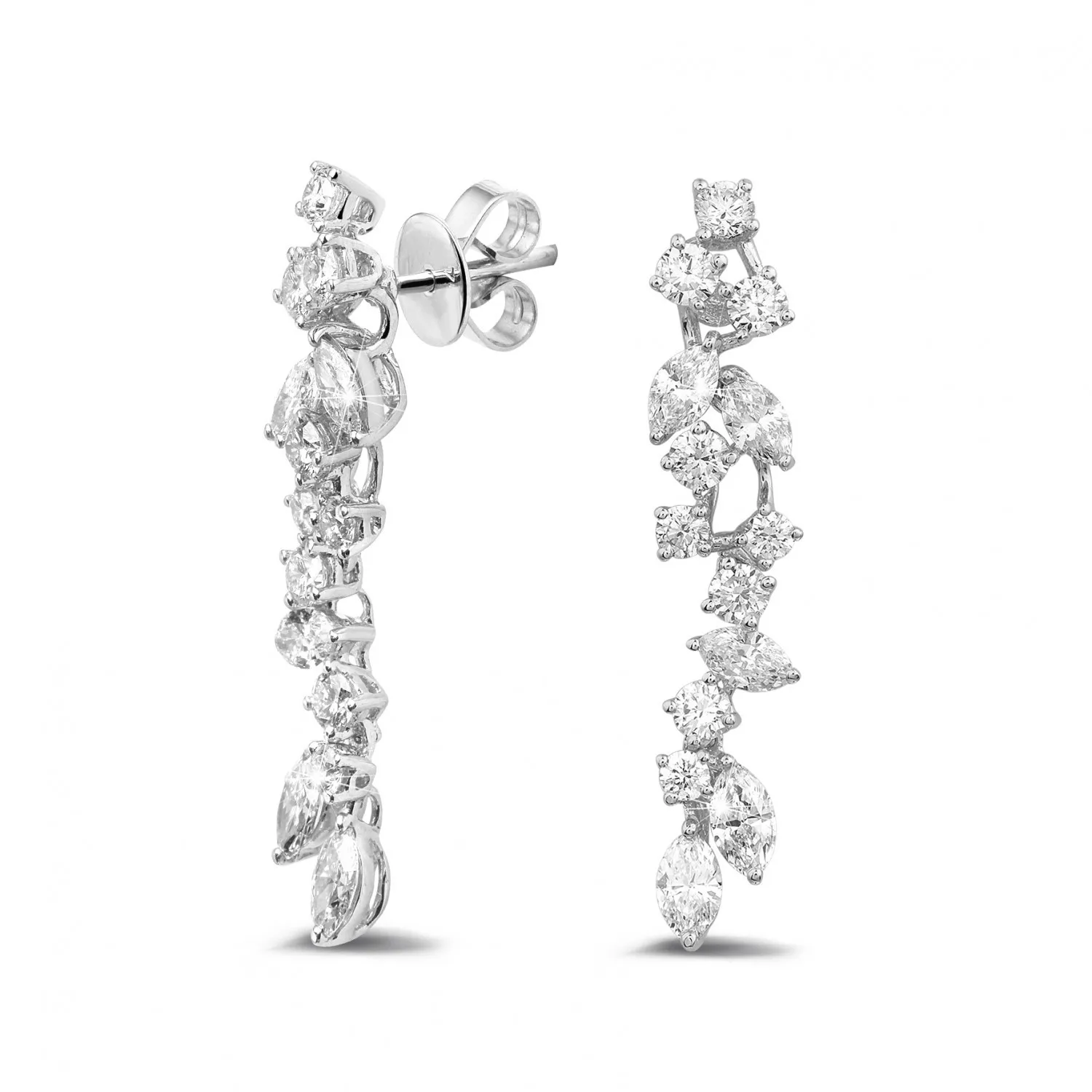 2.70 quilates pendientes en platino con diamantes talla marquesa y redondos 