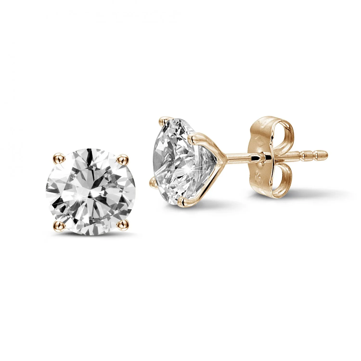 3.00 quilates pendientes diamantes clásicos en oro rojo con cuatro garras 