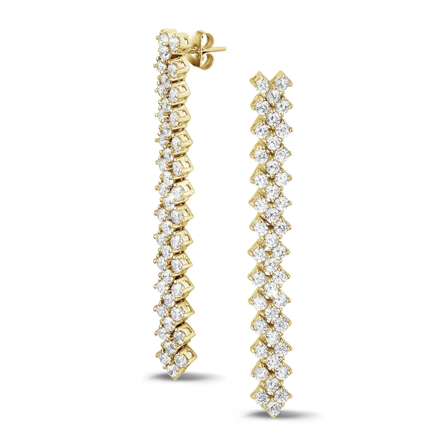 5.80 quilates pendientes de diamantes en oro amarillo con diseño de espina de pescado 