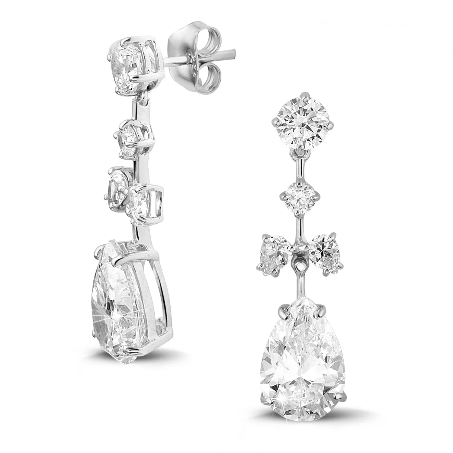 7.80 quilates pendientes en oro blanco con diamantes redondos y forma de pera 
