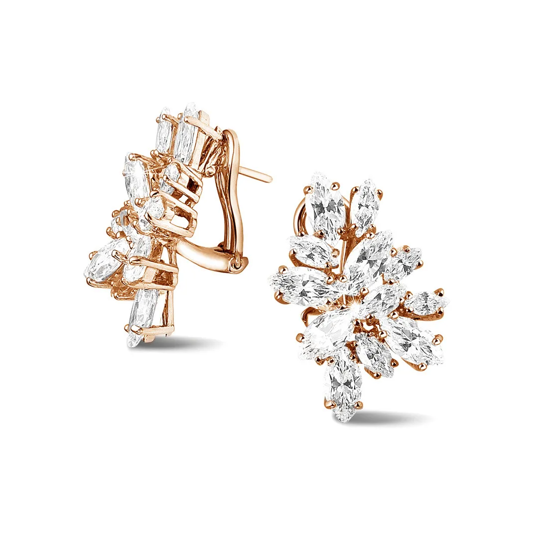 8.60 quilates pendientes en oro rojo con diamantes talla marquesa 