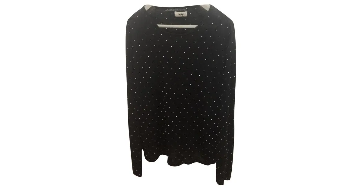 Acne Jersey de punto de lino con tachuelas de acné Precious, Talla M Negro Plata 