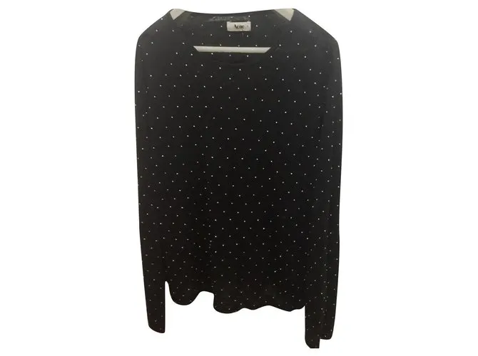Acne Jersey de punto de lino con tachuelas de acné Precious, Talla M Negro Plata 