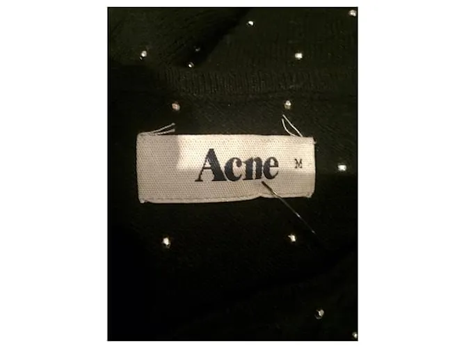 Acne Jersey de punto de lino con tachuelas de acné Precious, Talla M Negro Plata 