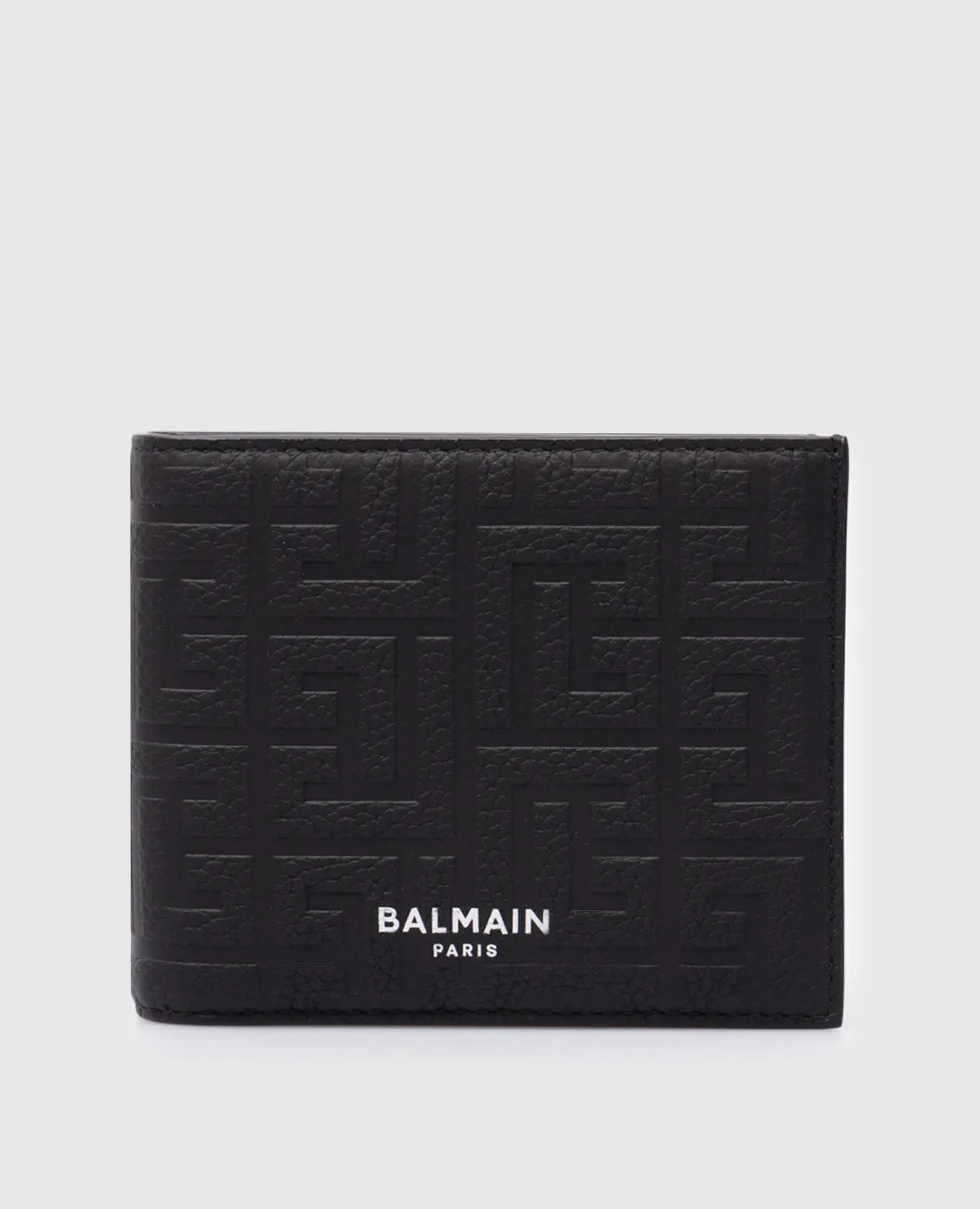 Balmain Black leather wallet with embossed PB Labyrinth monogram logo