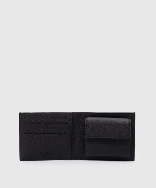 Balmain Black leather wallet with embossed PB Labyrinth monogram logo