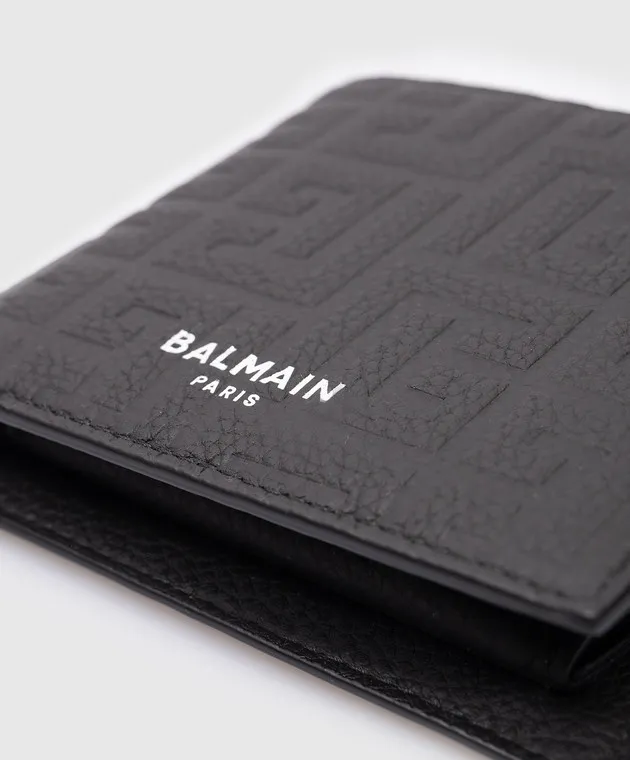 Balmain Black leather wallet with embossed PB Labyrinth monogram logo