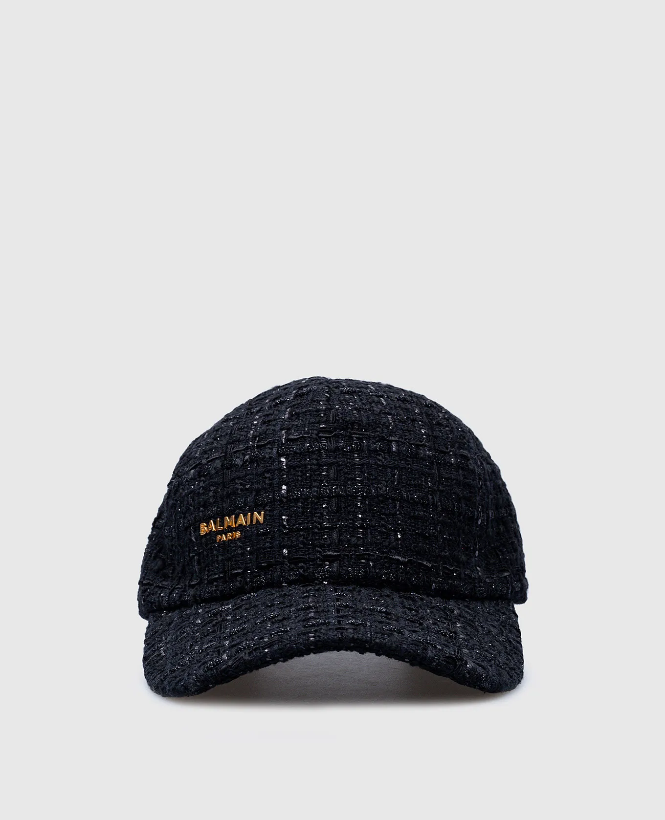 Balmain Black tweed cap with metal logo