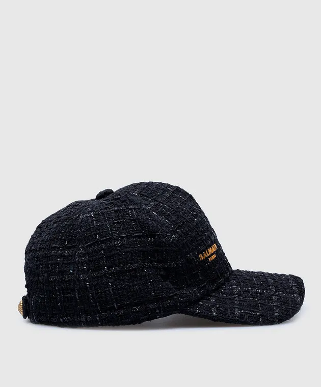 Balmain Black tweed cap with metal logo