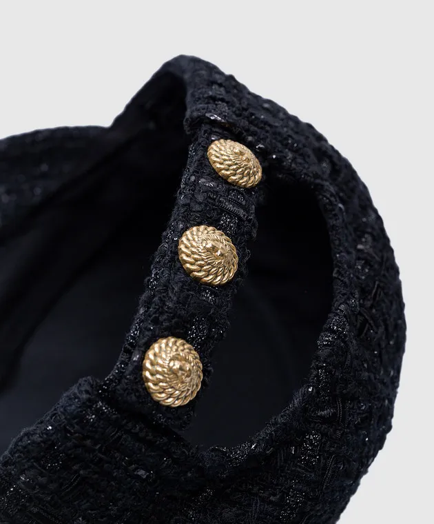 Balmain Black tweed cap with metal logo