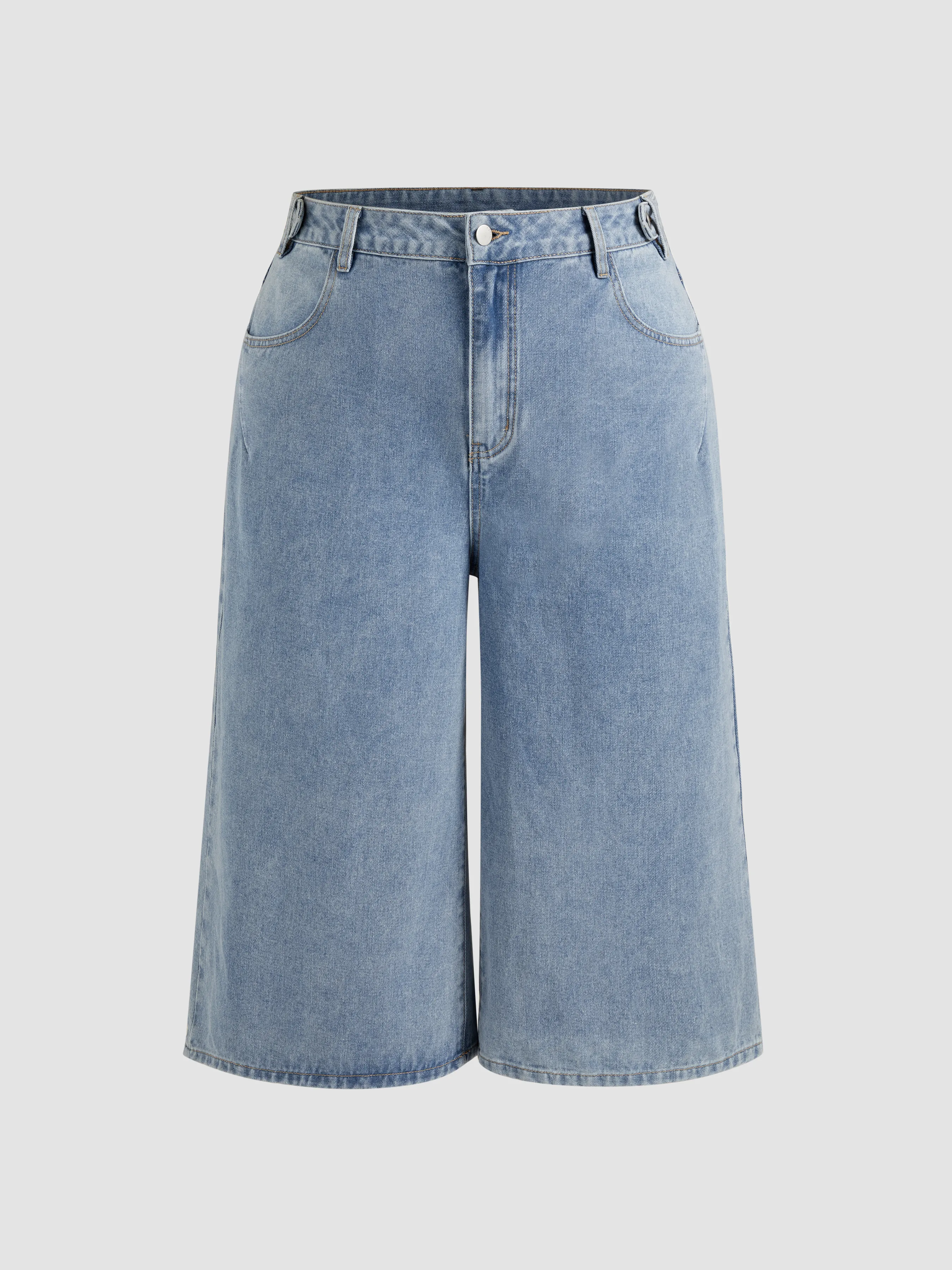 Bermudas Vaqueras de Tiro Medio y Color Liso con Bolsillos Curvy