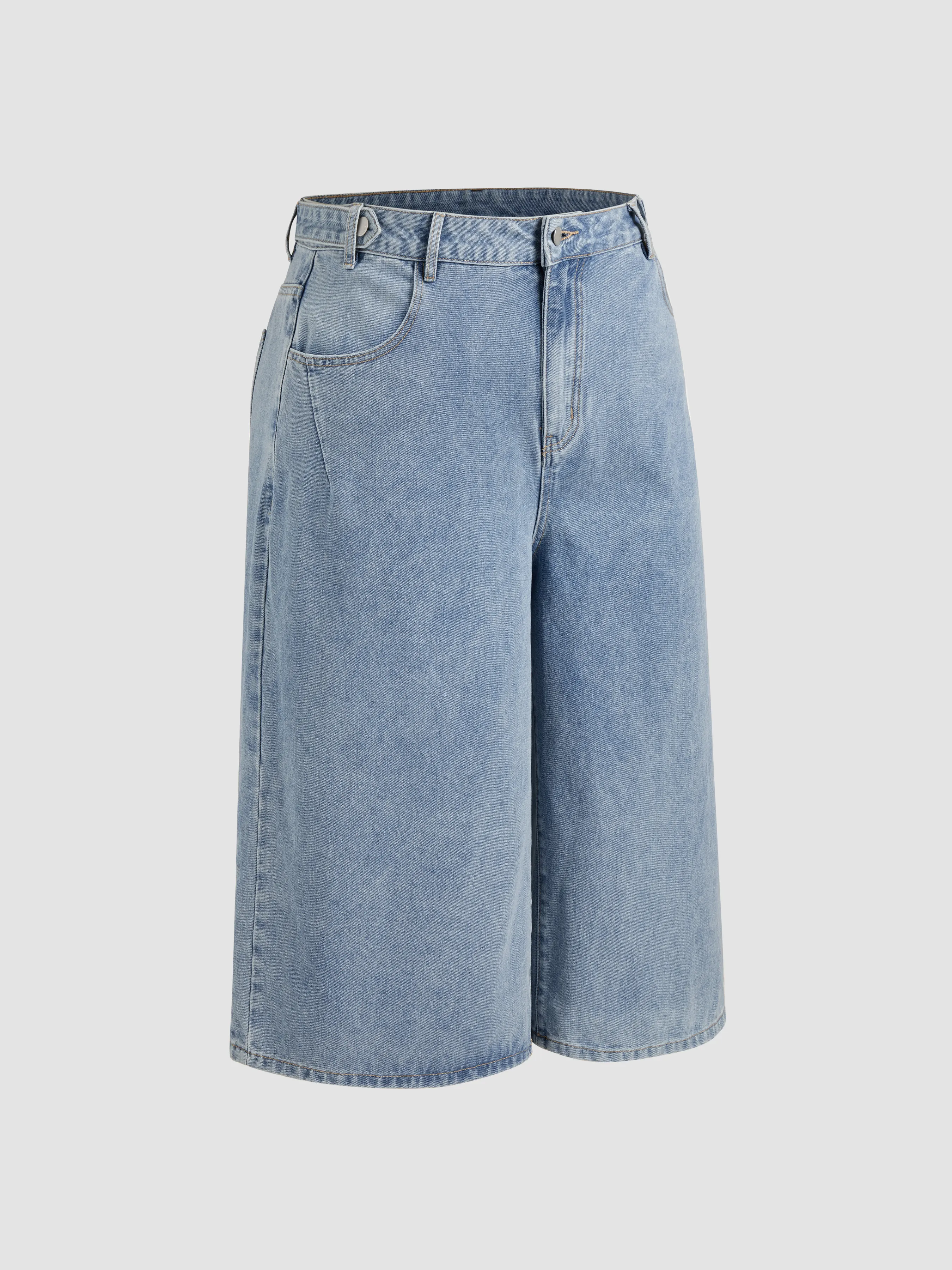Bermudas Vaqueras de Tiro Medio y Color Liso con Bolsillos Curvy