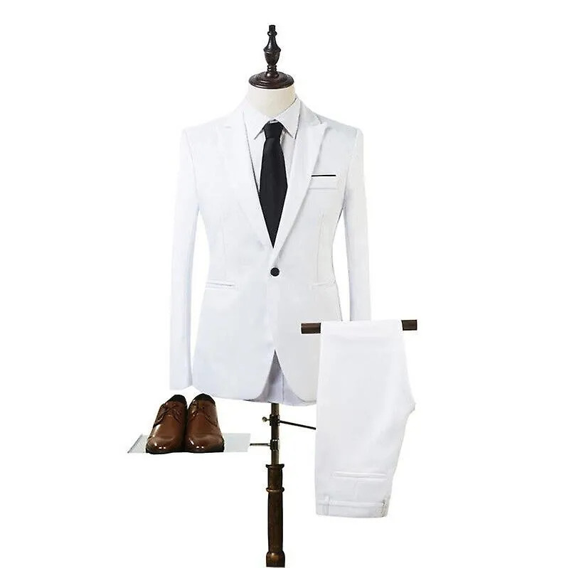Blanco, 2 piezas / juego Traje de comodidad Slim Fit para hombre Trabajo de negocios Boda Trajes de fiesta formal Abrigo + Panta