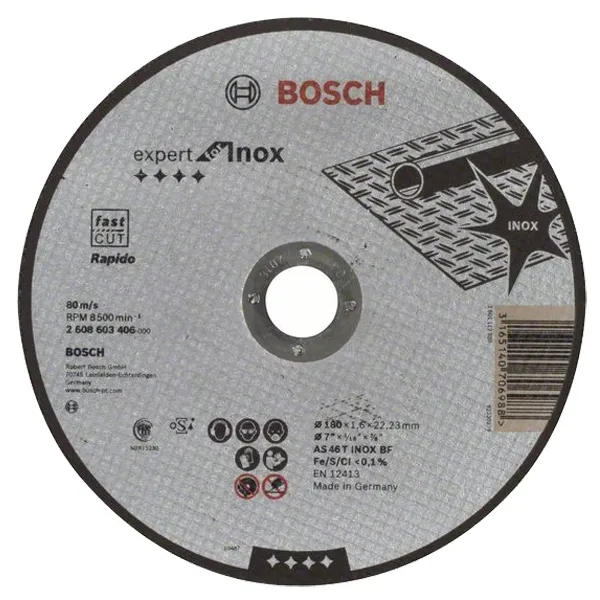 BOSCH  EXPERT FOR INOX  RAPIDO  DISCO DE CORTEACERO INOXIDABLE, 180X22,2X1.6MM, 1 CADA