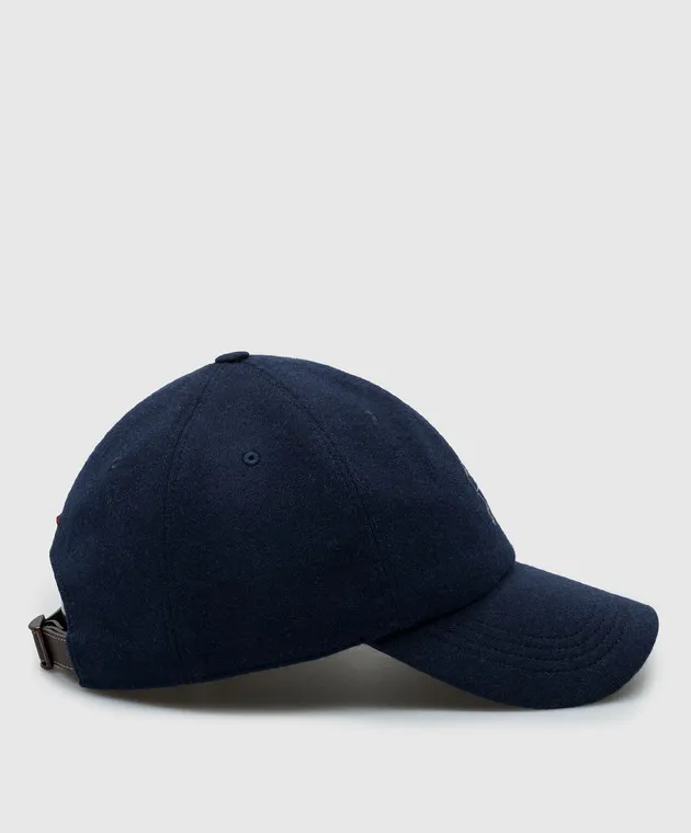 Brunello Cucinelli Blue cashmere cap with logo emblem embroidery
