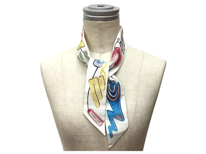 Bufanda de seda neón Kantha Chevaloscope Twilly de Hermès Blanco 