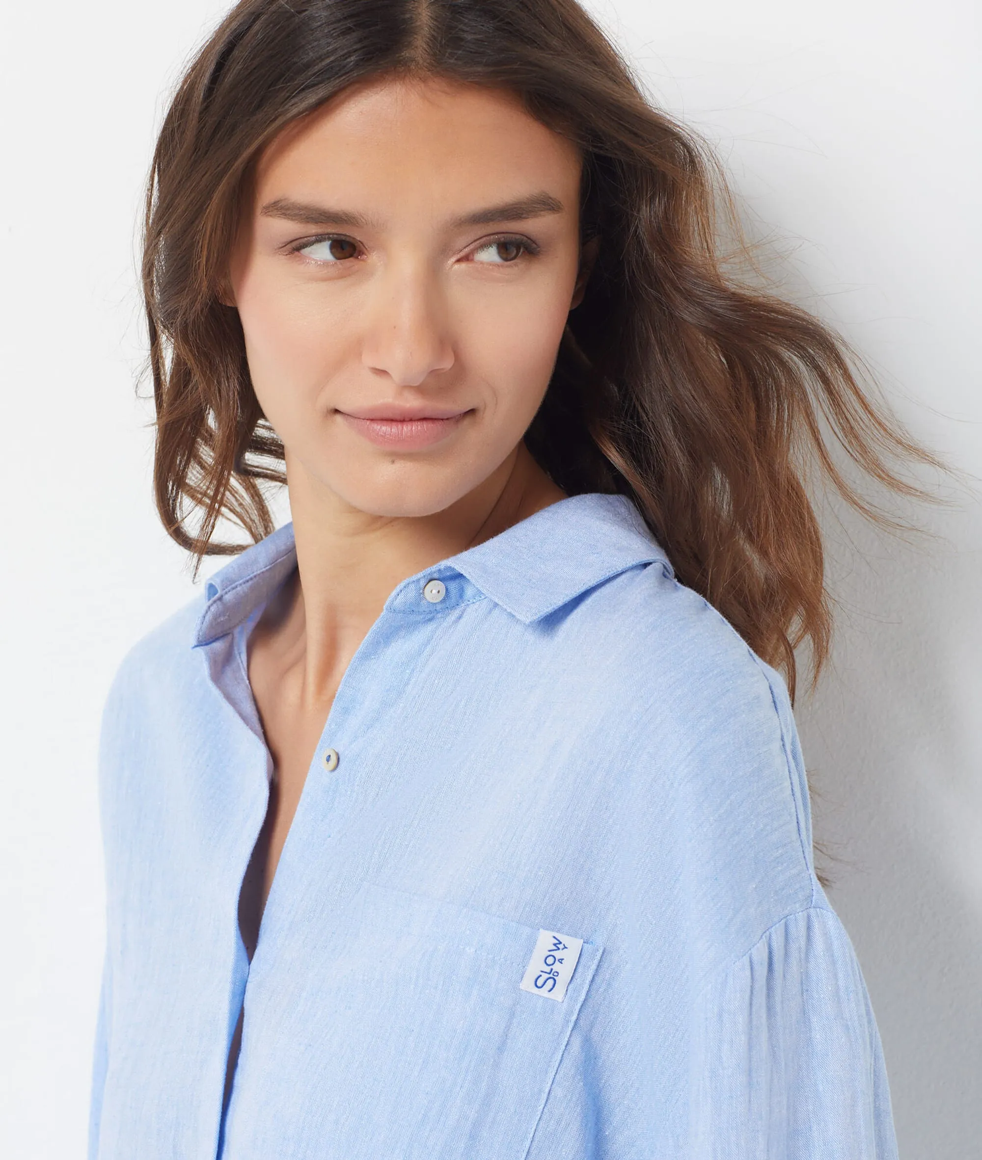 CAMISA PIJAMA DE LINO MEZCLADO JUSTINE BLEU CIEL  ETAM