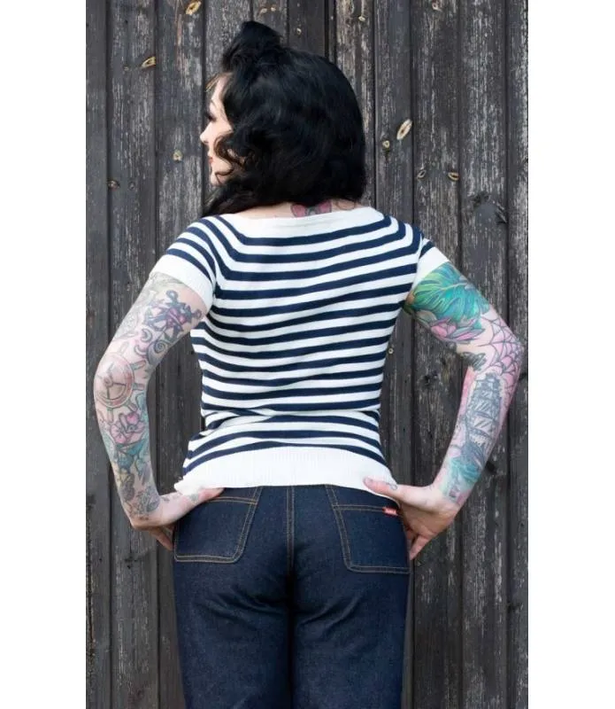 CAMISETA A RAYAS PARA MUJER "THE BLUE STRIPES" (BLANCO/AZUL) / STRIPED SWEATER (WHITE/BLUE) RUMBLE59 RUM562