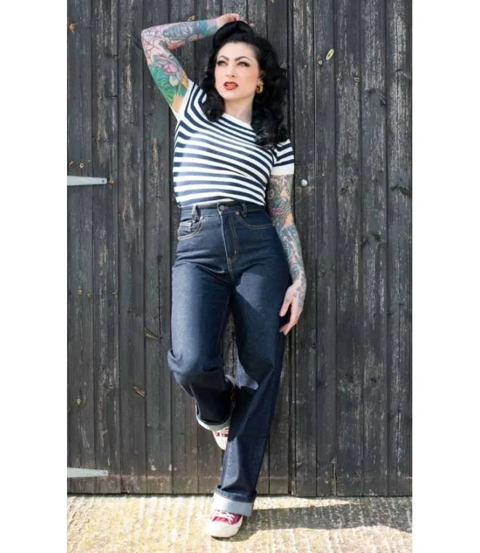 CAMISETA A RAYAS PARA MUJER "THE BLUE STRIPES" (BLANCO/AZUL) / STRIPED SWEATER (WHITE/BLUE) RUMBLE59 RUM562