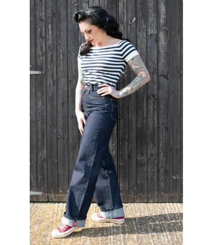 CAMISETA A RAYAS PARA MUJER "THE BLUE STRIPES" (BLANCO/AZUL) / STRIPED SWEATER (WHITE/BLUE) RUMBLE59 RUM562