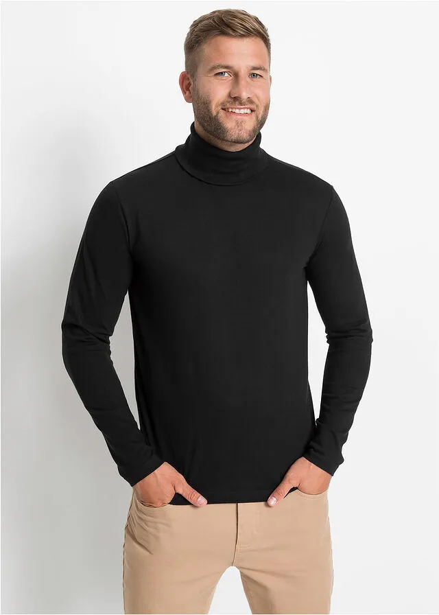 Camiseta de manga larga con cuello alto Negro