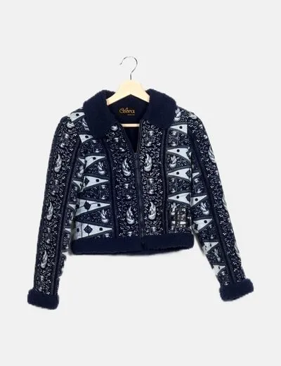 Cebra Chaqueta azul estampada