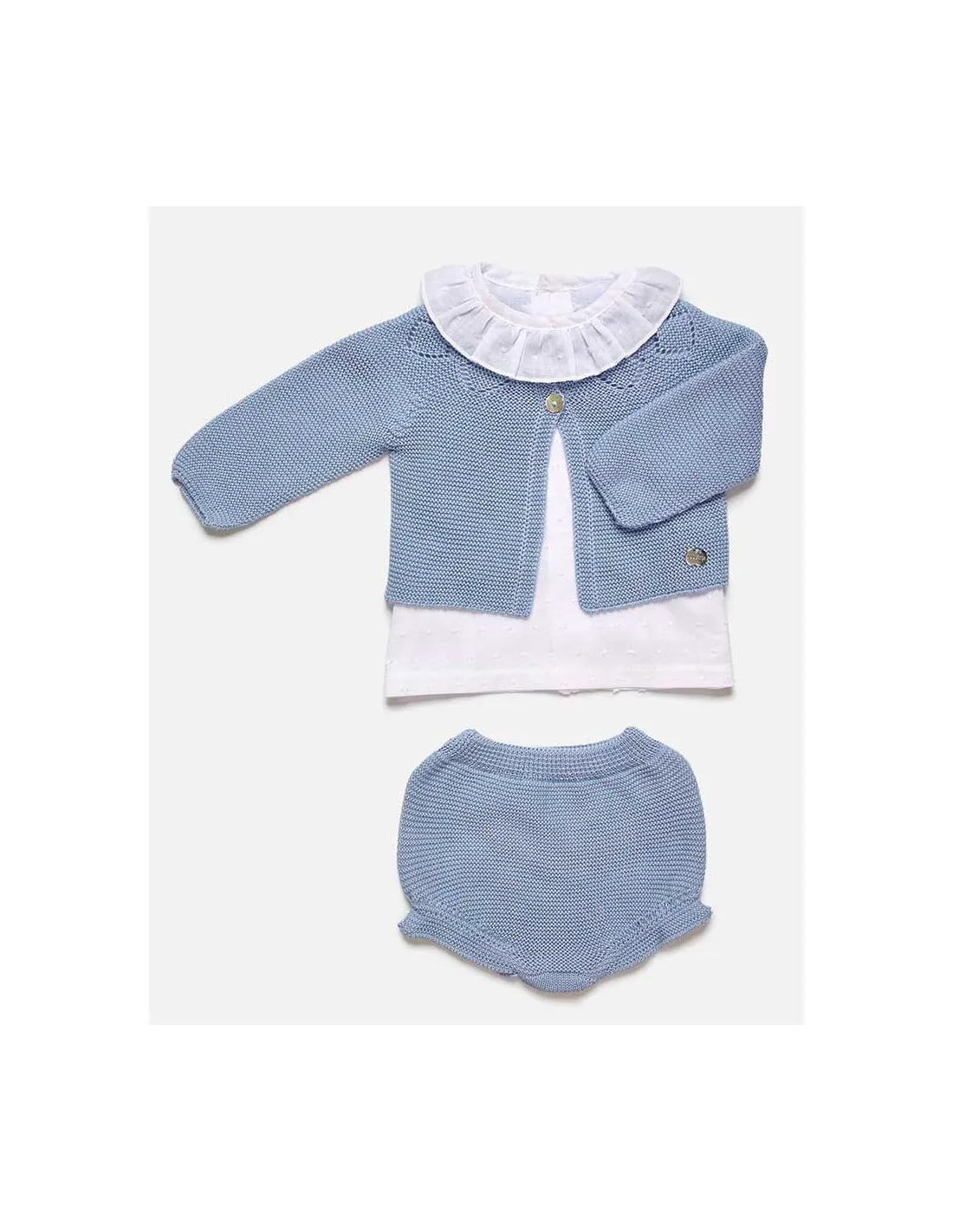 Conjunto Bebé 3 Piezas Unisex Cielo y Blanco Juliana Canesú Tulum