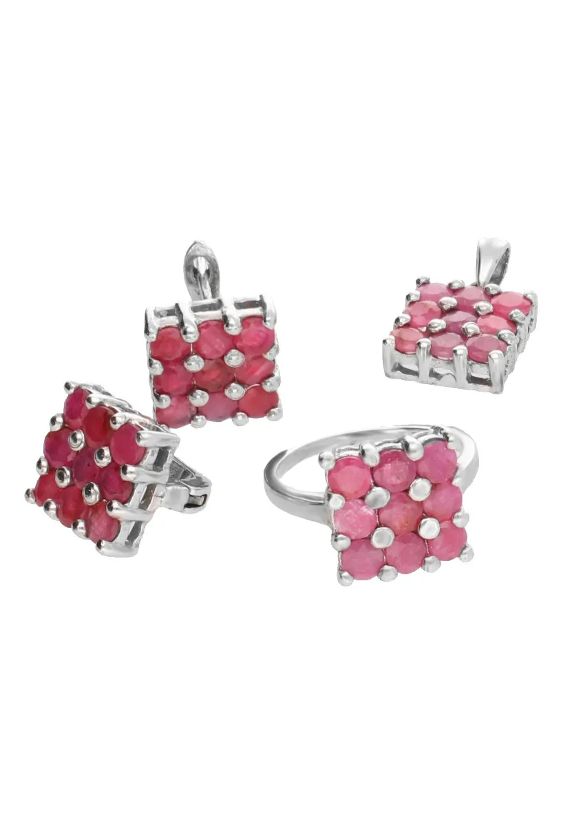 CONJUNTO PLATA, PENDIENTES SORTIJA Y COLGANTE RUBíES FINOS 037_R5