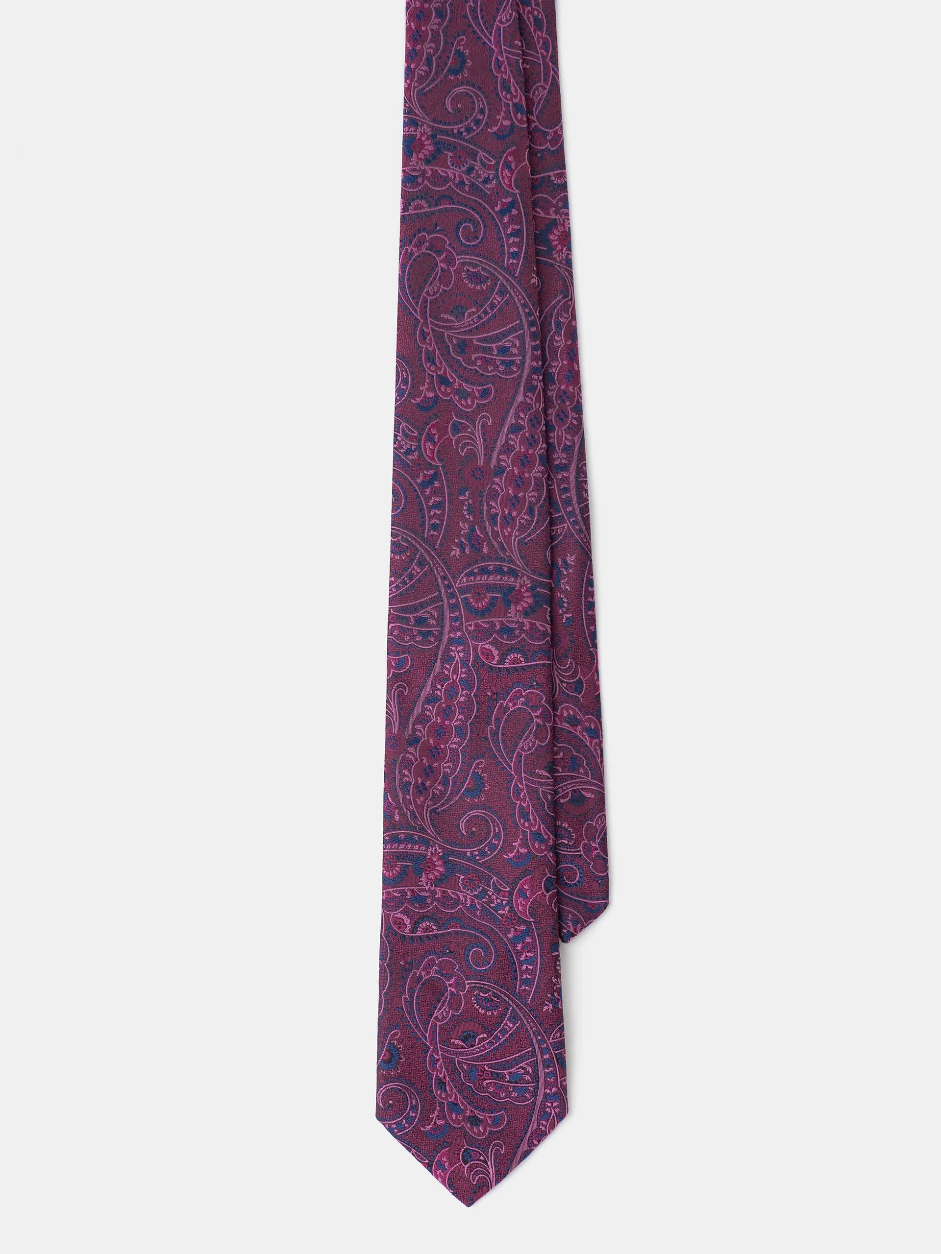 CORBATA SEDA JACQUARD AMEBAS FUCSIA Y MARINO
