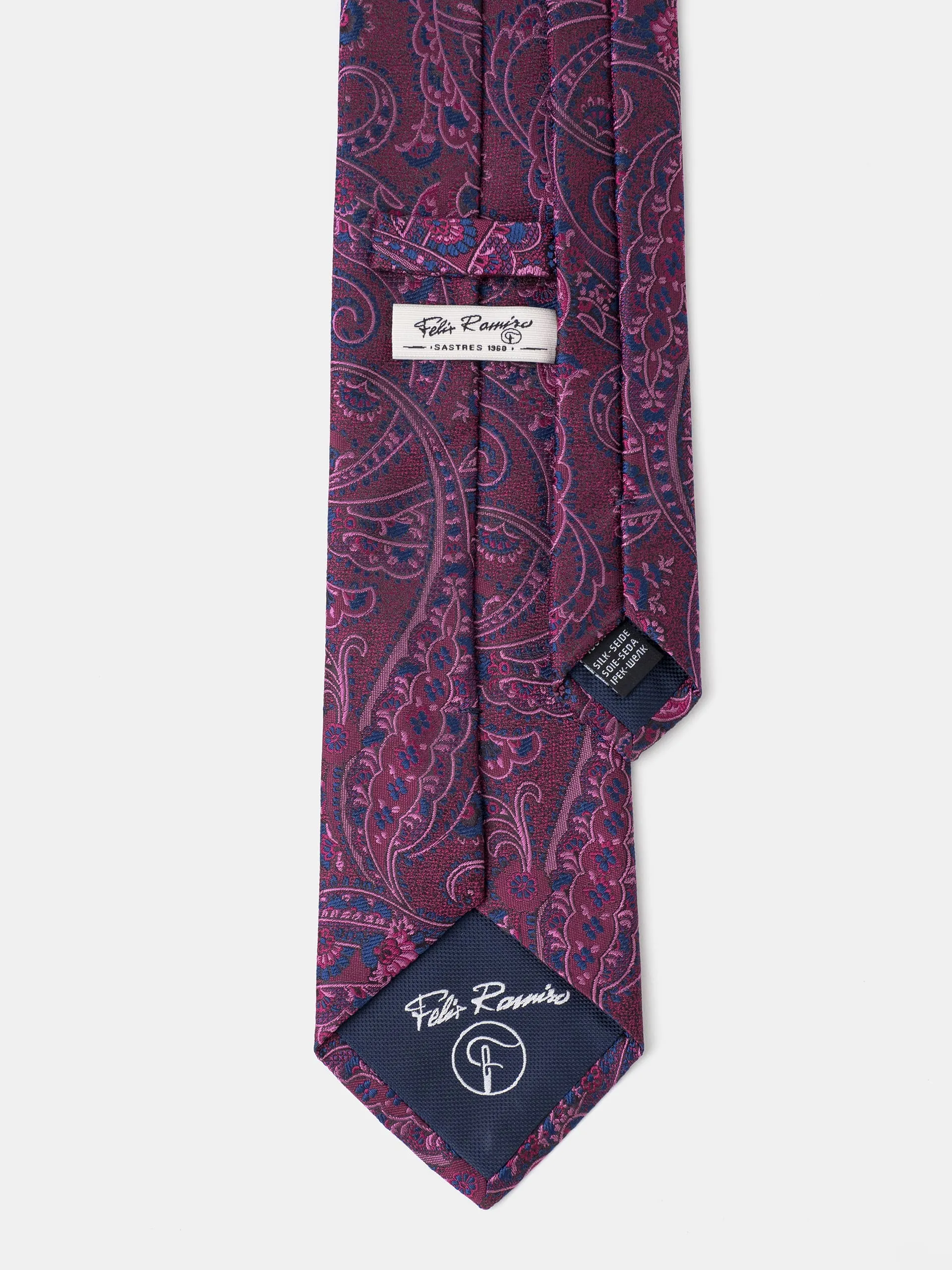 CORBATA SEDA JACQUARD AMEBAS FUCSIA Y MARINO