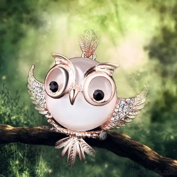 Cute Owl Opal Long Necklace Sweater Chain 