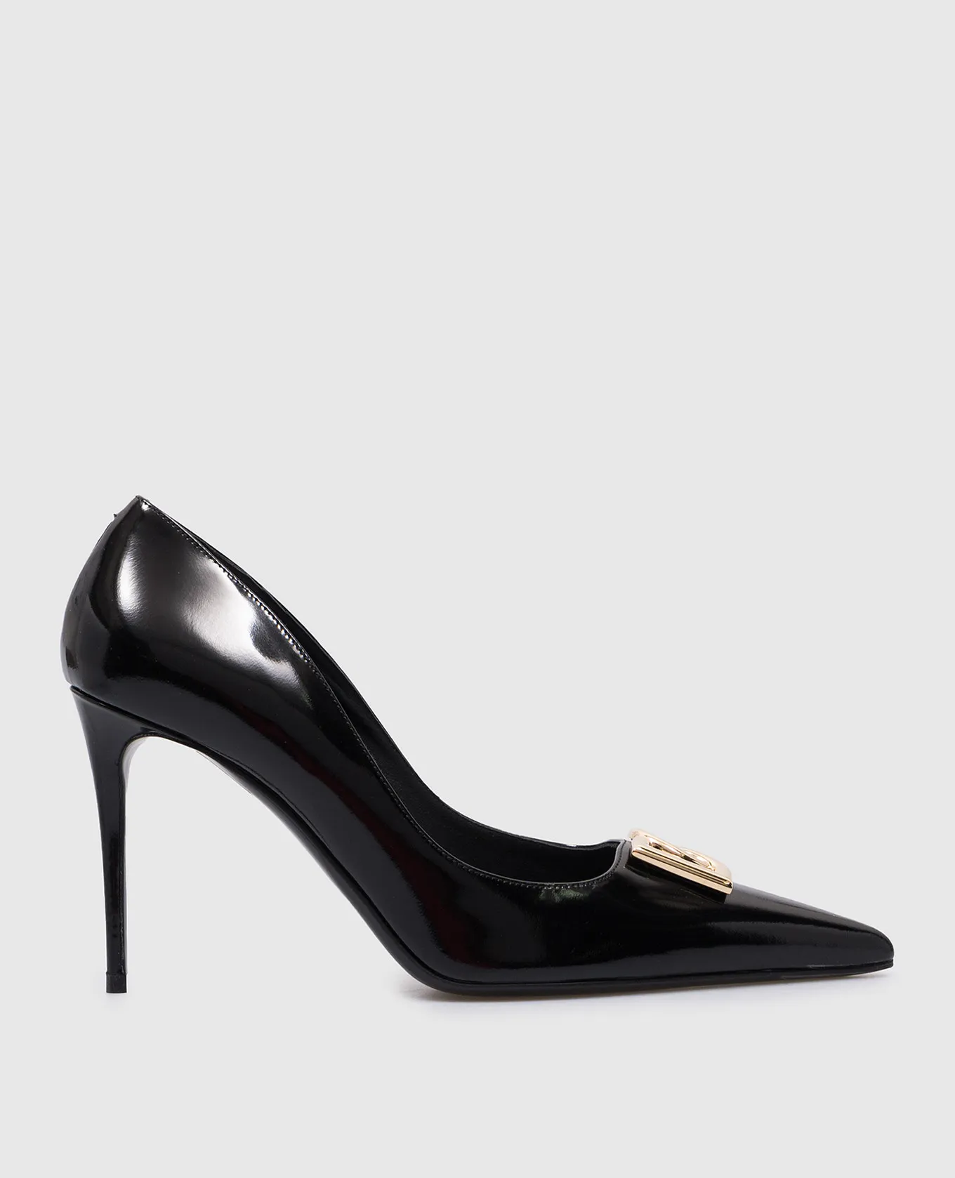 Dolce&Gabbana Black leather Lollo pumps with metallic DG logo