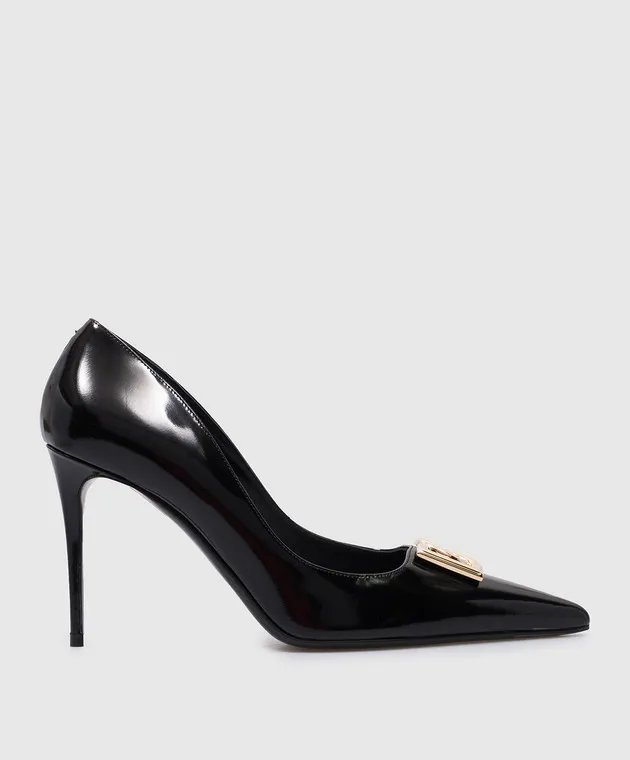 Dolce&Gabbana Black leather Lollo pumps with metallic DG logo