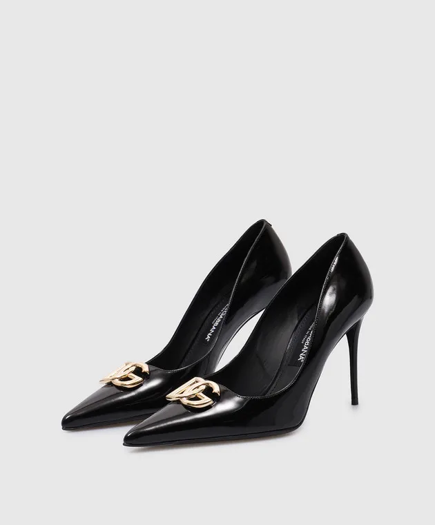 Dolce&Gabbana Black leather Lollo pumps with metallic DG logo