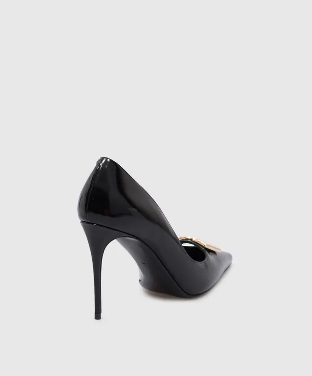 Dolce&Gabbana Black leather Lollo pumps with metallic DG logo