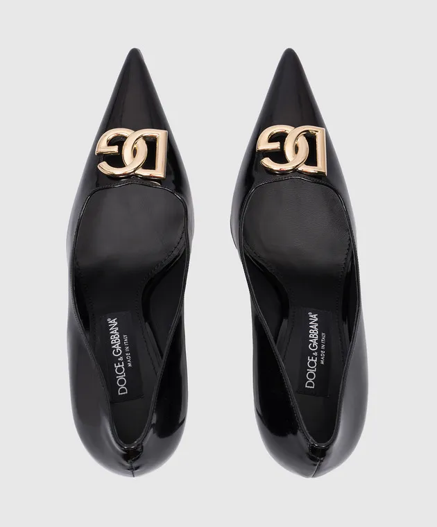 Dolce&Gabbana Black leather Lollo pumps with metallic DG logo