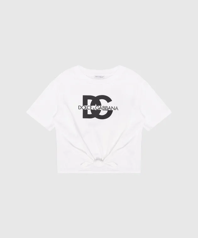 DOLCE&GABBANA CHILDREN'S WHITE TSHIRT WITH A CONTRASTING LOGO PRINT