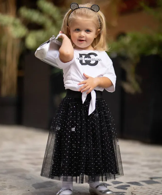 DOLCE&GABBANA CHILDREN'S WHITE TSHIRT WITH A CONTRASTING LOGO PRINT