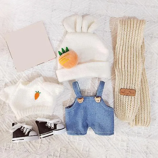 Doll Clothes Soft Cute Dress Up Dressing Props Stylish 20cm Idol Overalls Hat Scarf Sweater  Daily Wear Birthday Gift