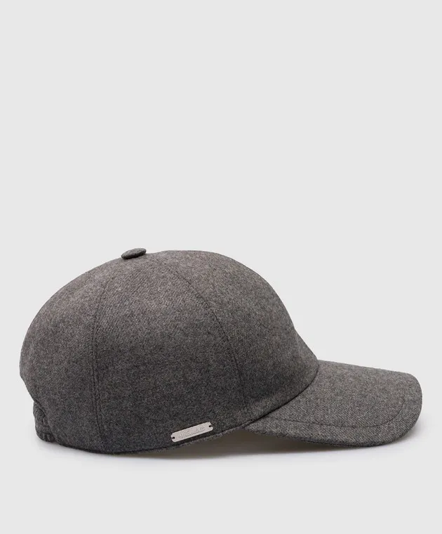 Enrico Mandelli Gray wool and cashmere cap with logo