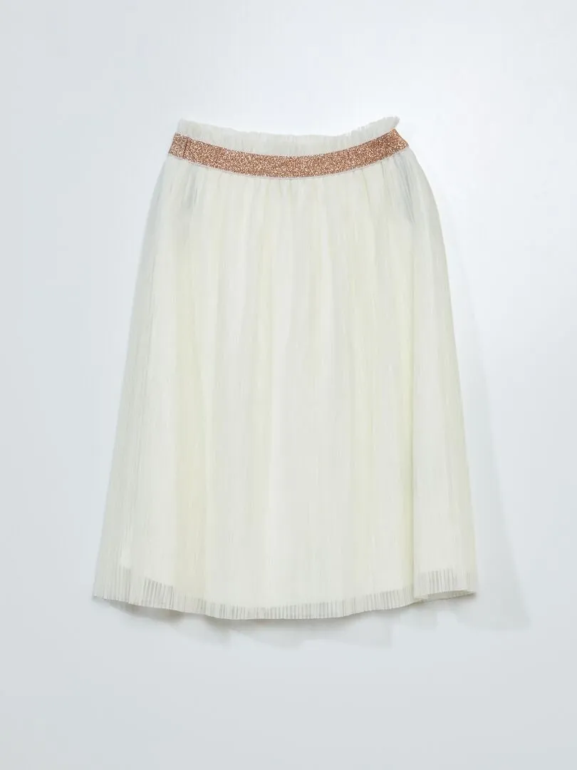 FALDA DE TUL PLISADA CON CINTURA BRILLANTE  BLANCO