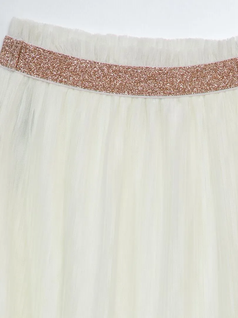 FALDA DE TUL PLISADA CON CINTURA BRILLANTE  BLANCO