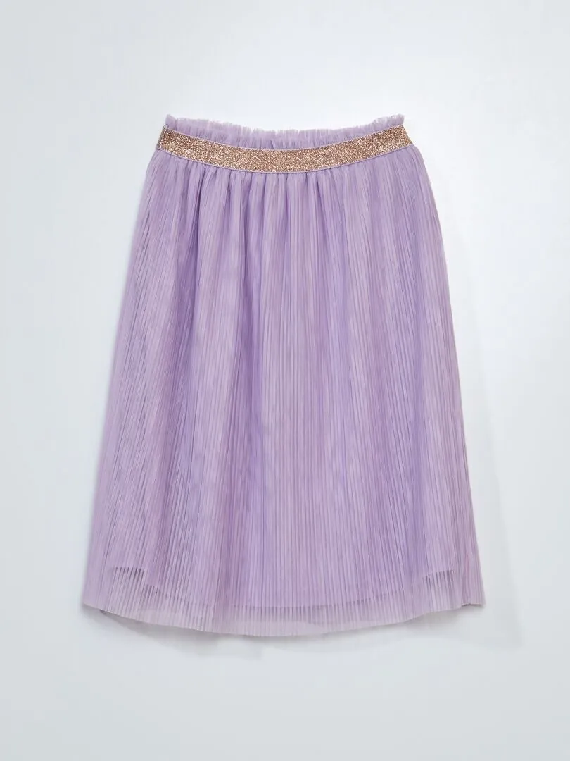 FALDA DE TUL PLISADA CON CINTURA BRILLANTE  PURPURA